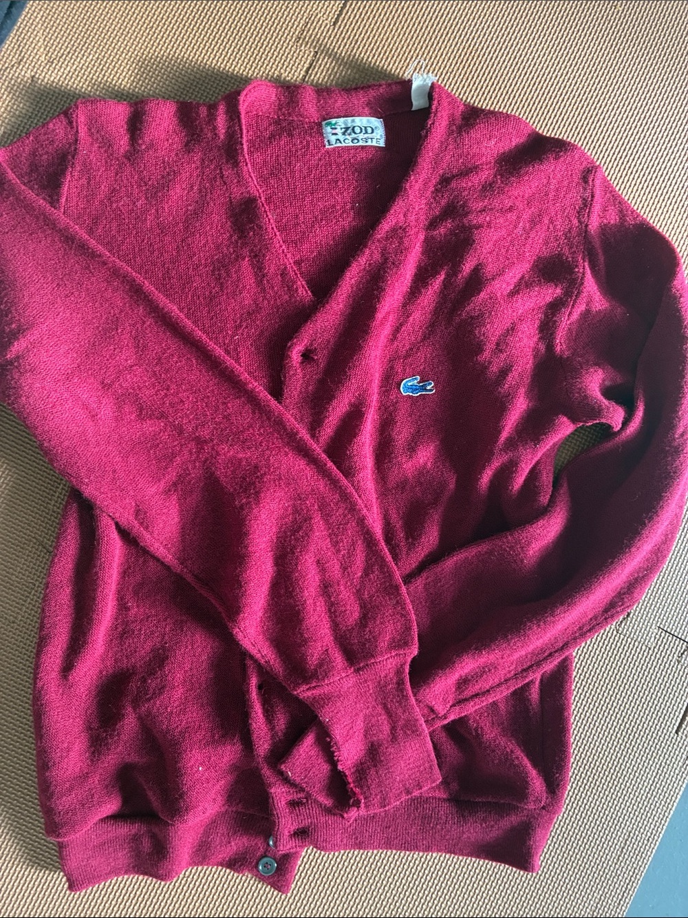 Lacoste Men's Wine Red V-Neck Cardigan
